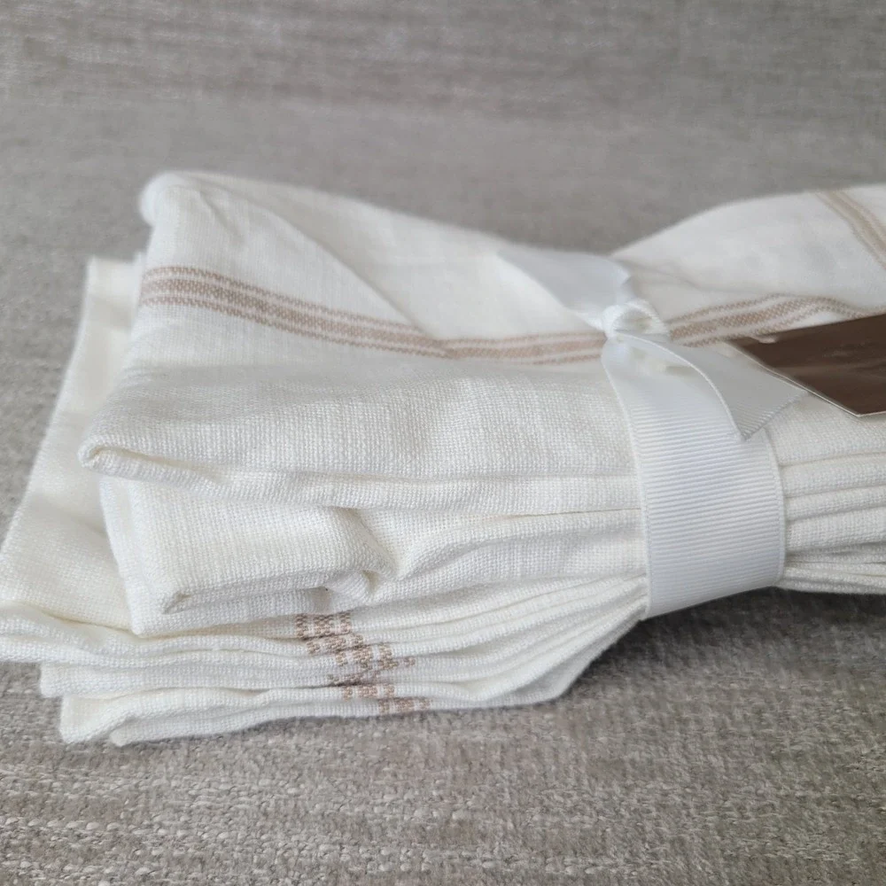 Pottery‎ Barn Dishcloth Napkins Set of 4 Cream & Beige 20x20 100 Cotton NEW